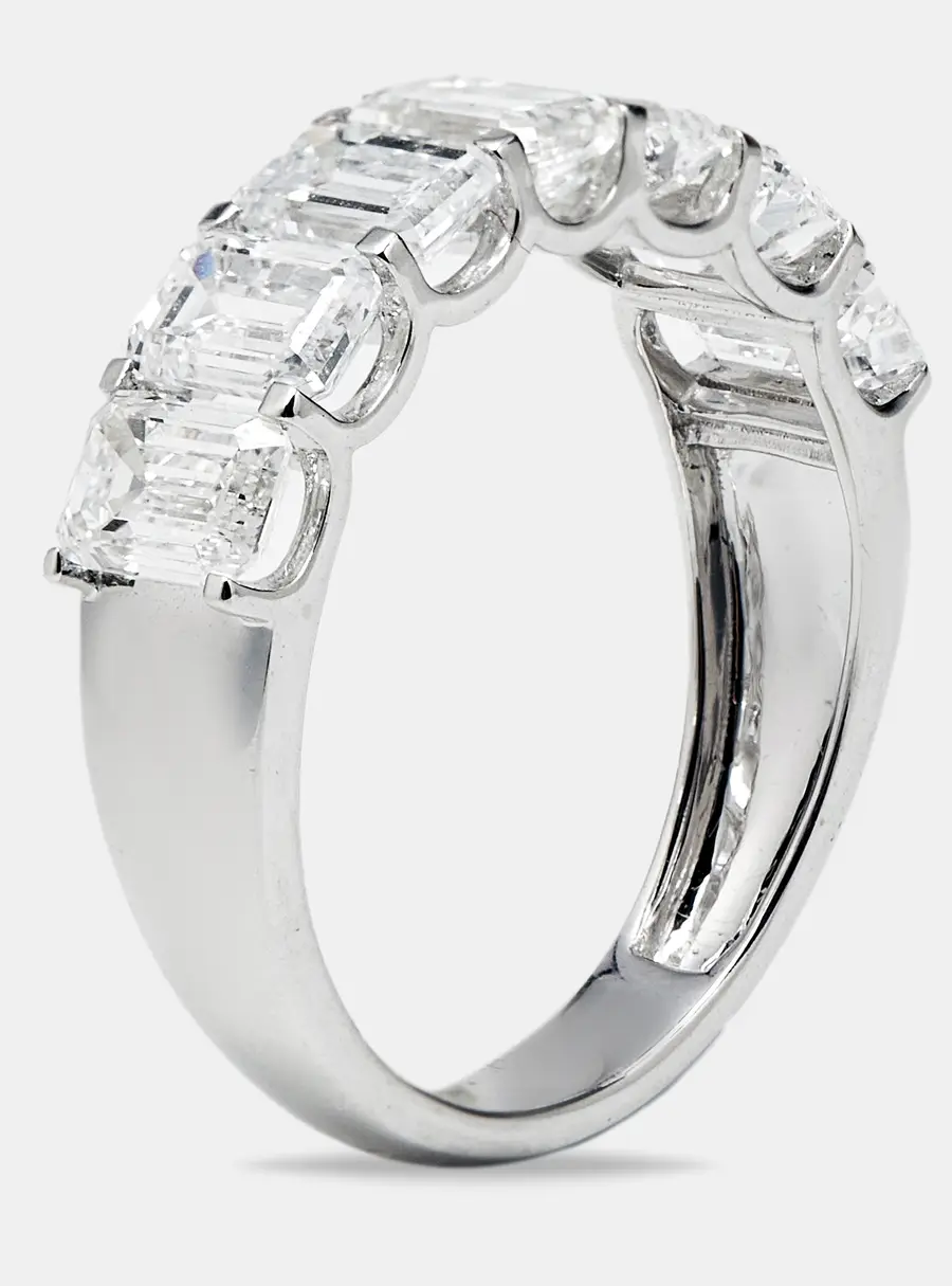 2.95 cts Emerald Cut Lab Grown Diamond 18k White Gold Ring Size 53