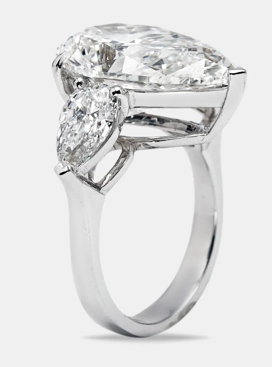12.00 cts Pear Brilliant Cut Lab Grown Diamond 18k White Gold Ring Size 53