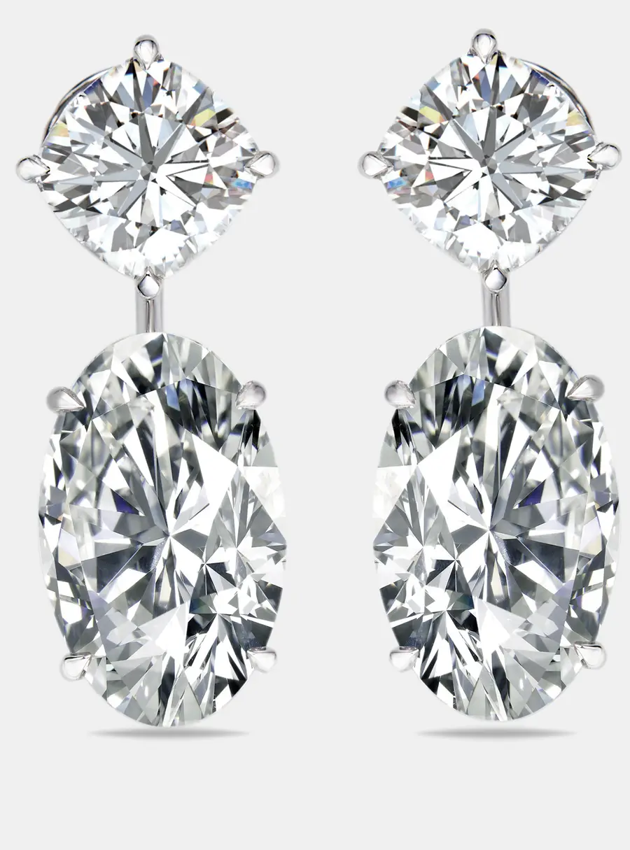 20.05 cts Oval and Cushion Lab Grown Diamond 18k White Gold Earrings