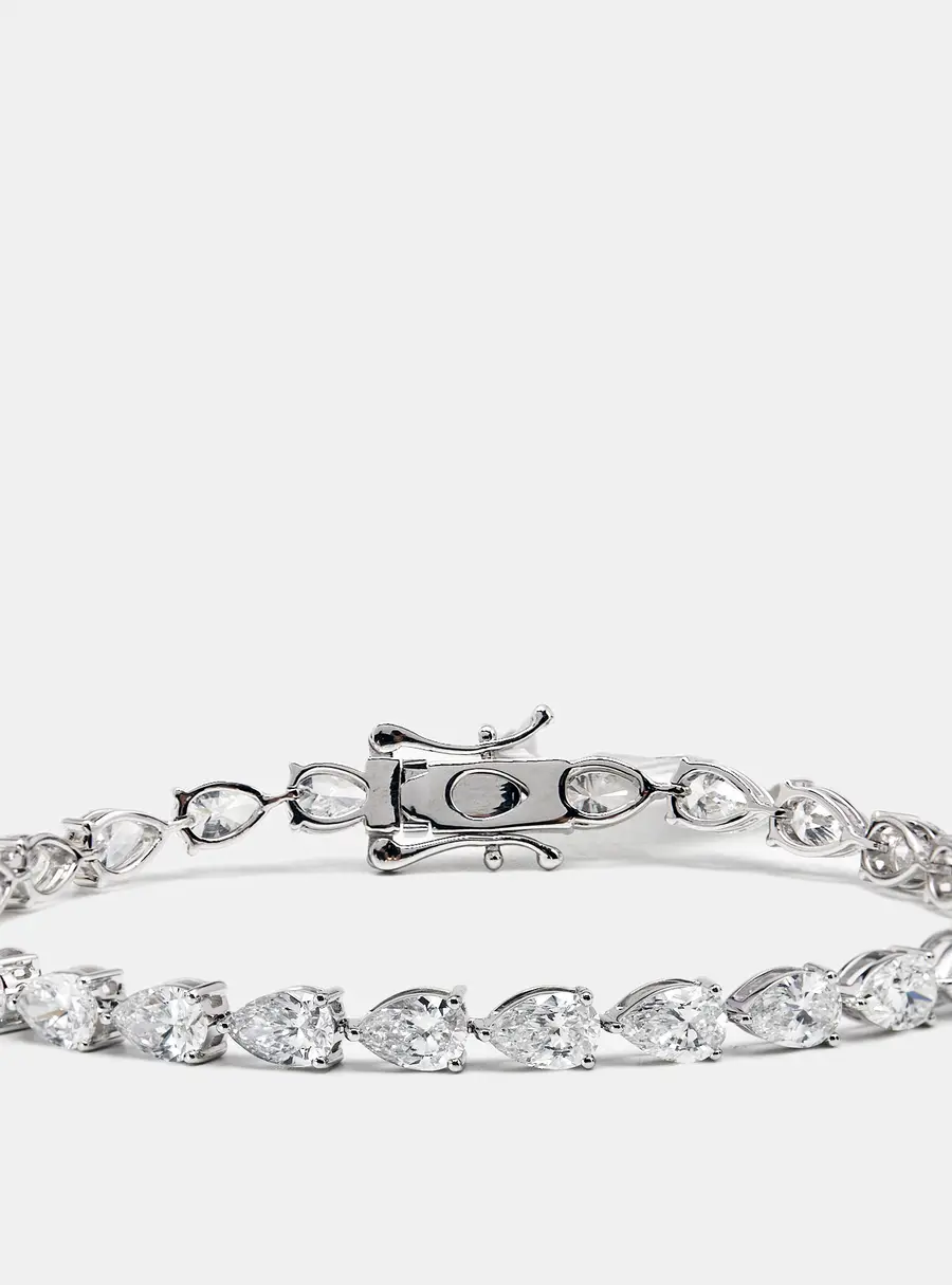 10.06 cts Pear Brilliant Cut Lab Grown Diamond 18k White Gold Tennis Bracelet