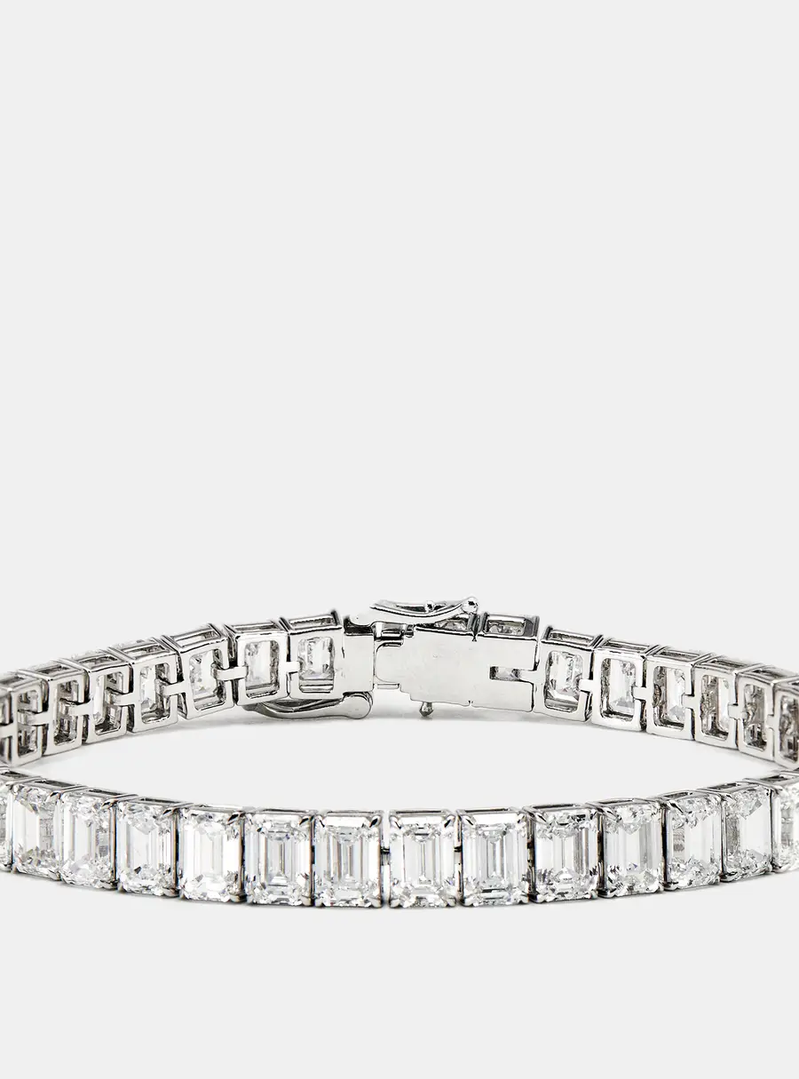 20.30 cts Emerald Step Cut Lab Grown Diamonds 18k White Gold Tennis Bracelet