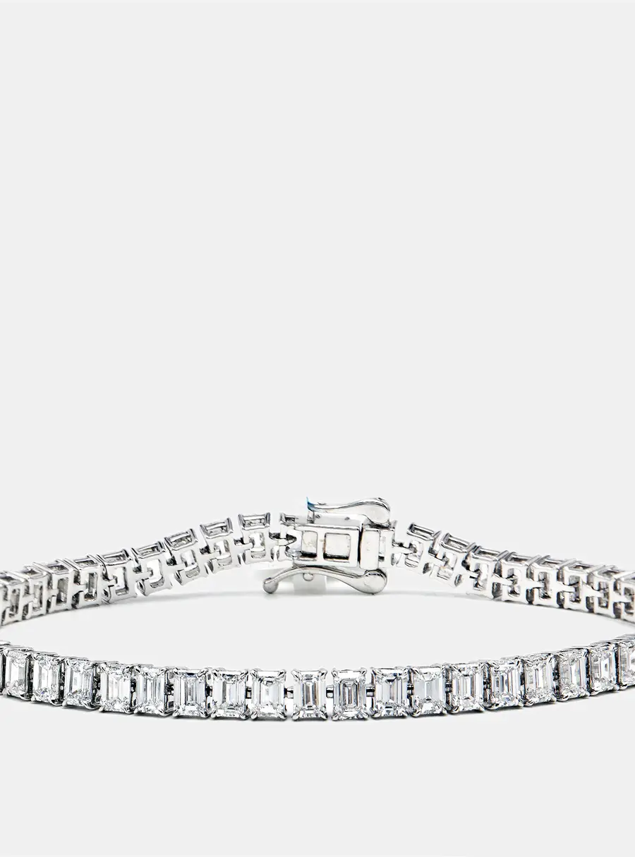 11.51 cts Emerald Step Cut Lab Grown Diamonds 18k White Gold Tennis Bracelet