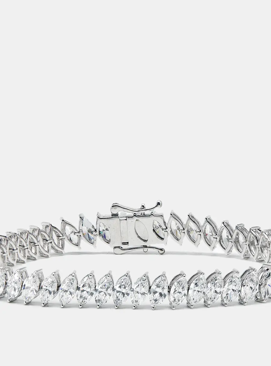15.31 cts Marquise Brilliant Cut Lab Grown Diamonds 18k White Gold Tennis Bracelet