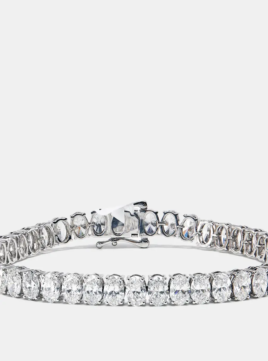 17.56 cts Oval Brilliant Cut Lab Grown Diamonds 18k White Gold Tennis Bracelet