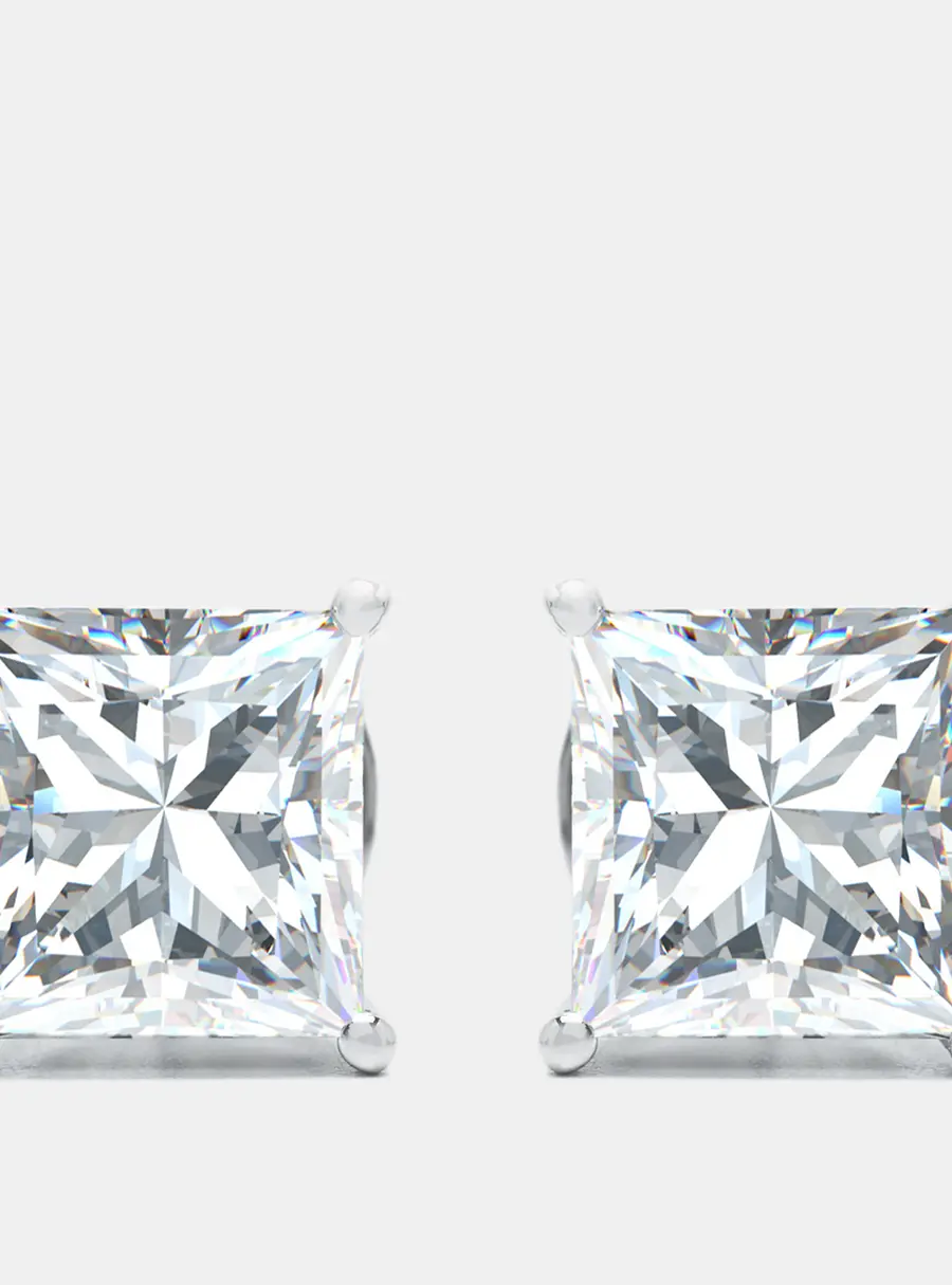 6.00 cts Princess Cut Lab Grown Diamond 18k White Gold Earrings