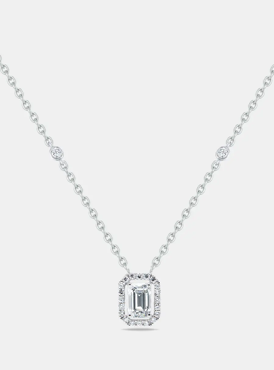 1.30 cts Emerald Round Brilliant Cut 14k White Gold Lab Grown Diamonds Necklace