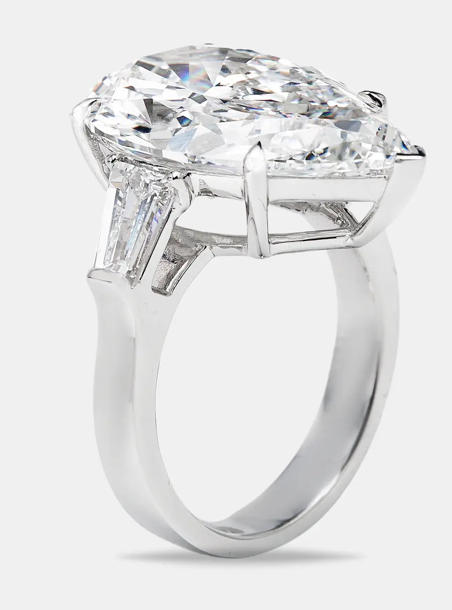 11.00 cts Pear Cut and Trapezoid Lab Grown Diamond 18k White Gold Ring Size 51