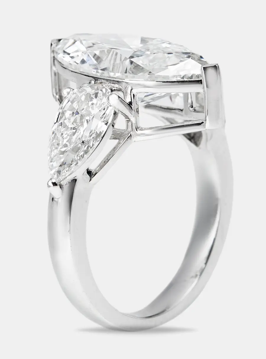 7.10 cts Marquise and Pear Lab Grown Diamond 18k White Gold Ring Size 51