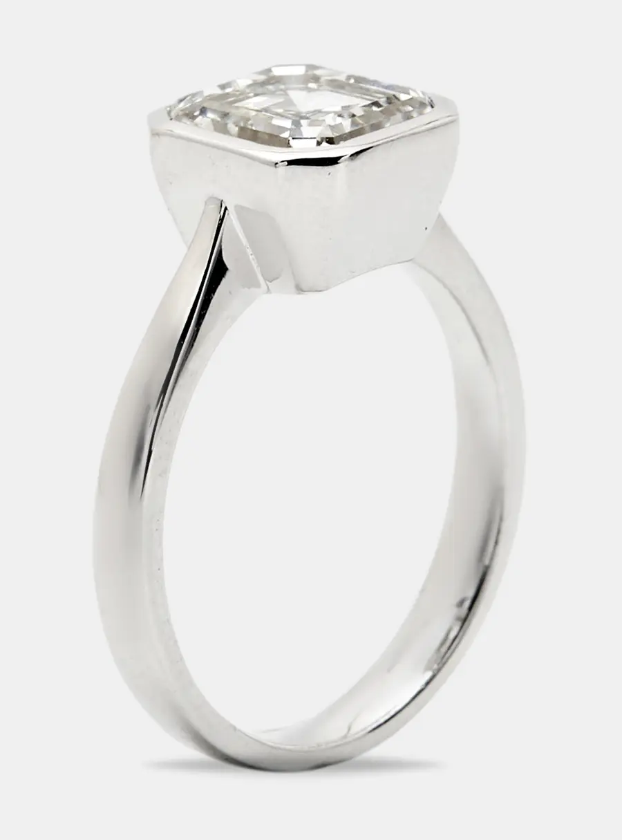 3.00 cts Asscher Cut Lab Grown Diamond 18k White Gold Ring Size 51