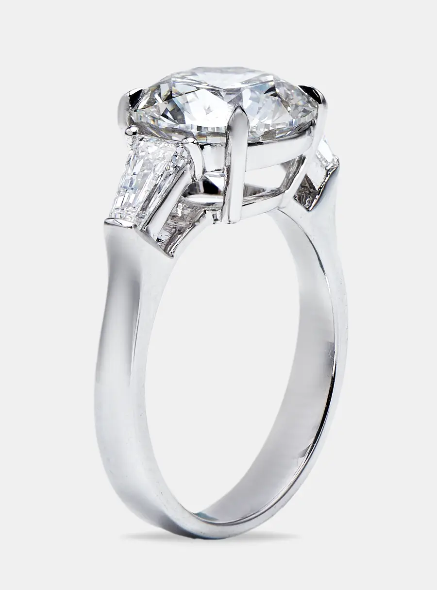 3.70 cts Round Baguette 18k White Gold Lab Grown Diamond Ring Size 51