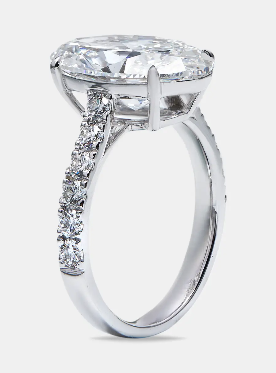 5.65 cts Oval Round 18k White Gold Lab Grown Diamond Ring Size 54