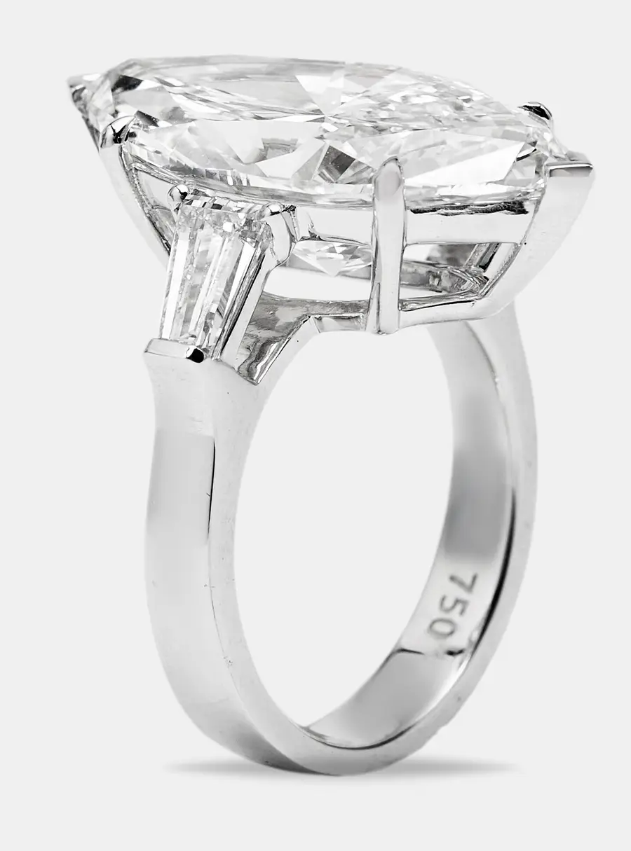 11.00 cts Marquise and Tapper Lab Grown Diamond 18k White Gold Ring Size 53