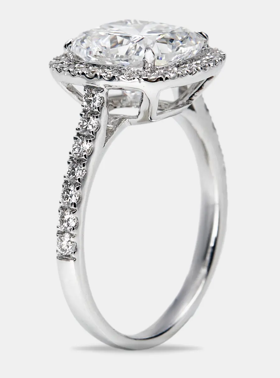 3.50 cts Cushion Cut and Round Lab Grown Diamond 18k White Gold Ring Size 53