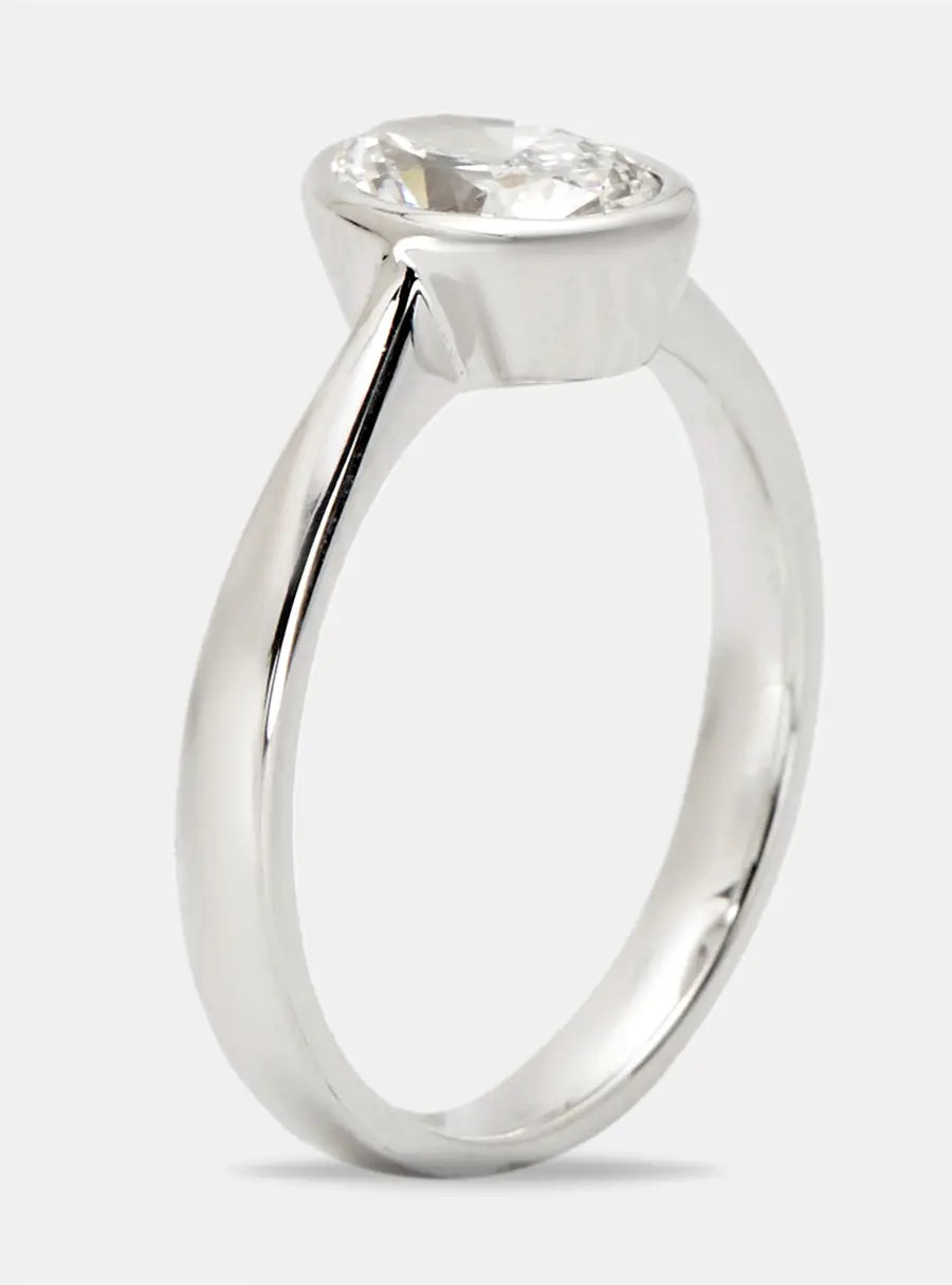 1.00 cts Oval Cut Lab Grown Diamond 18k White Gold Ring Size 53
