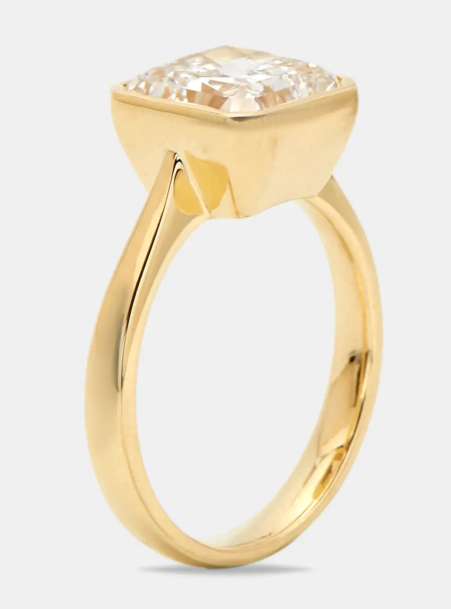 3.00 cts Square Radiant Brilliant Cut Lab Grown Diamond 18k Yellow Gold Ring Size 53