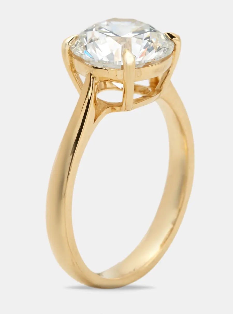 3.00 cts Round Brilliant Lab Grown Diamond 18k Yellow Gold Ring Size 53