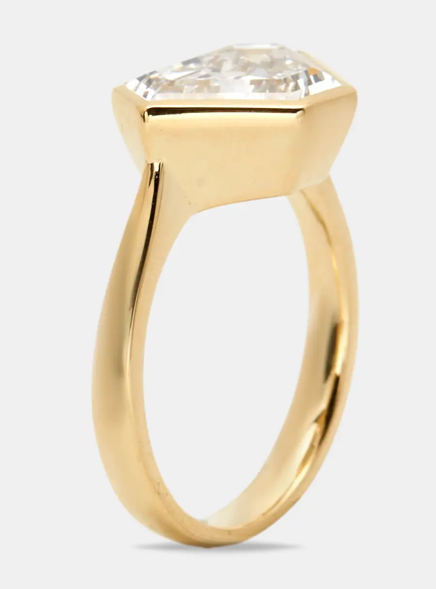 3.50 cts Triangle Step Cut Lab Grown Diamond 18k Yellow Gold Ring Size 53
