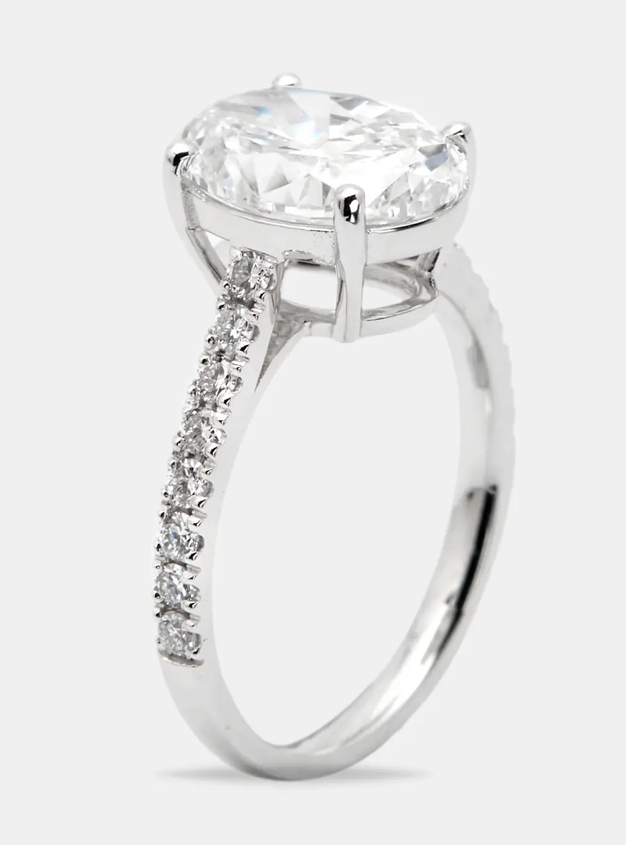 3.30 cts Oval and Round Lab Grown Diamond 18k White Gold Ring Size 54