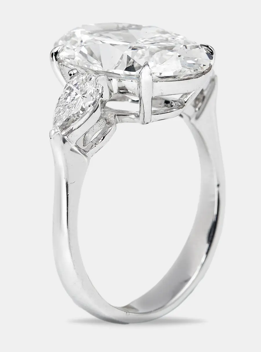 5.75 cts Oval and Pear Lab Grown Diamond 18k White Gold Ring Size 54
