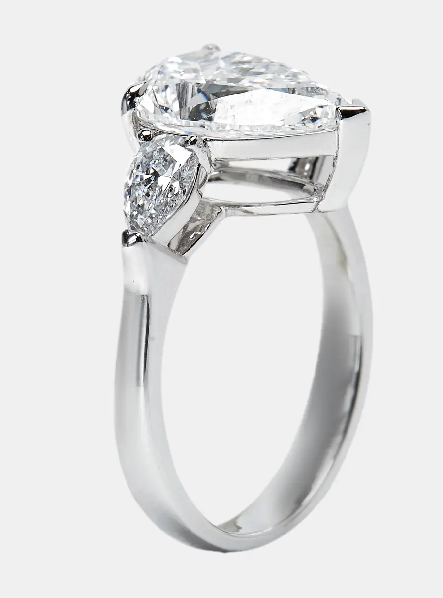 3.50 cts Pear Brilliant Lab Grown Diamond 18k White Gold Ring Size 54