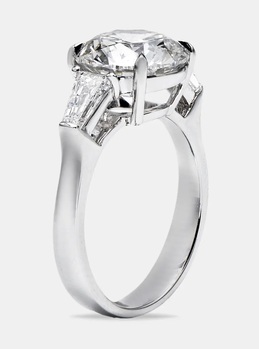 3.50 cts Round Brilliant and Baguette Cut Lab Grown Diamonds 18k White Gold Ring Size 54