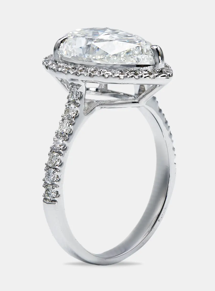 4.50 cts Pear Round 18k White Gold Lab Grown Diamonds Ring Size 54