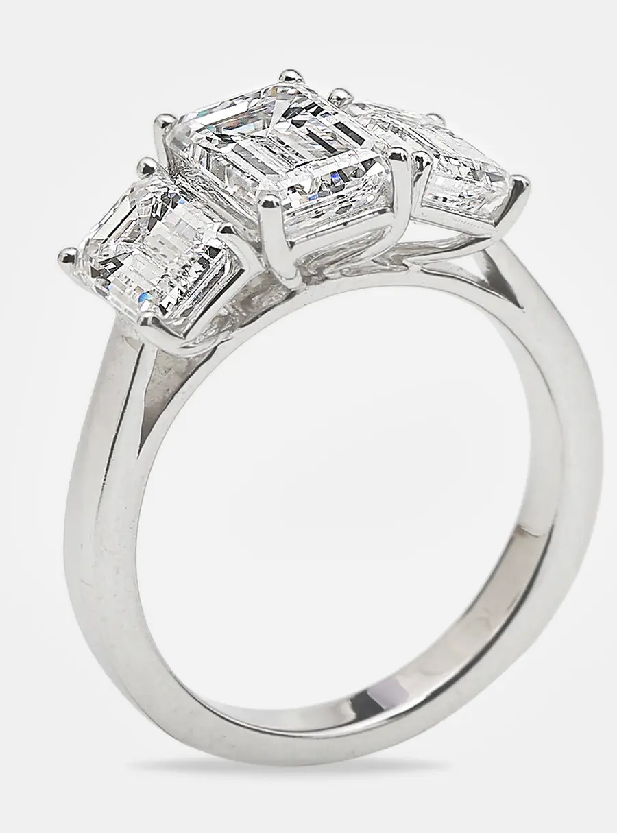 4.00 cts Emerald Cut 18k White Gold Lab Grown Diamonds Ring Size 54