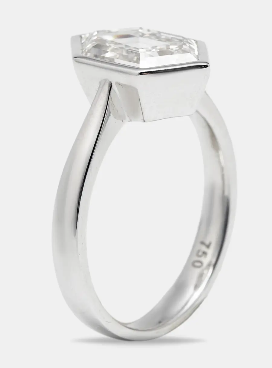 2.75 cts Hexagon Cut Lab Grown Diamond 18k White Gold Ring Size 52