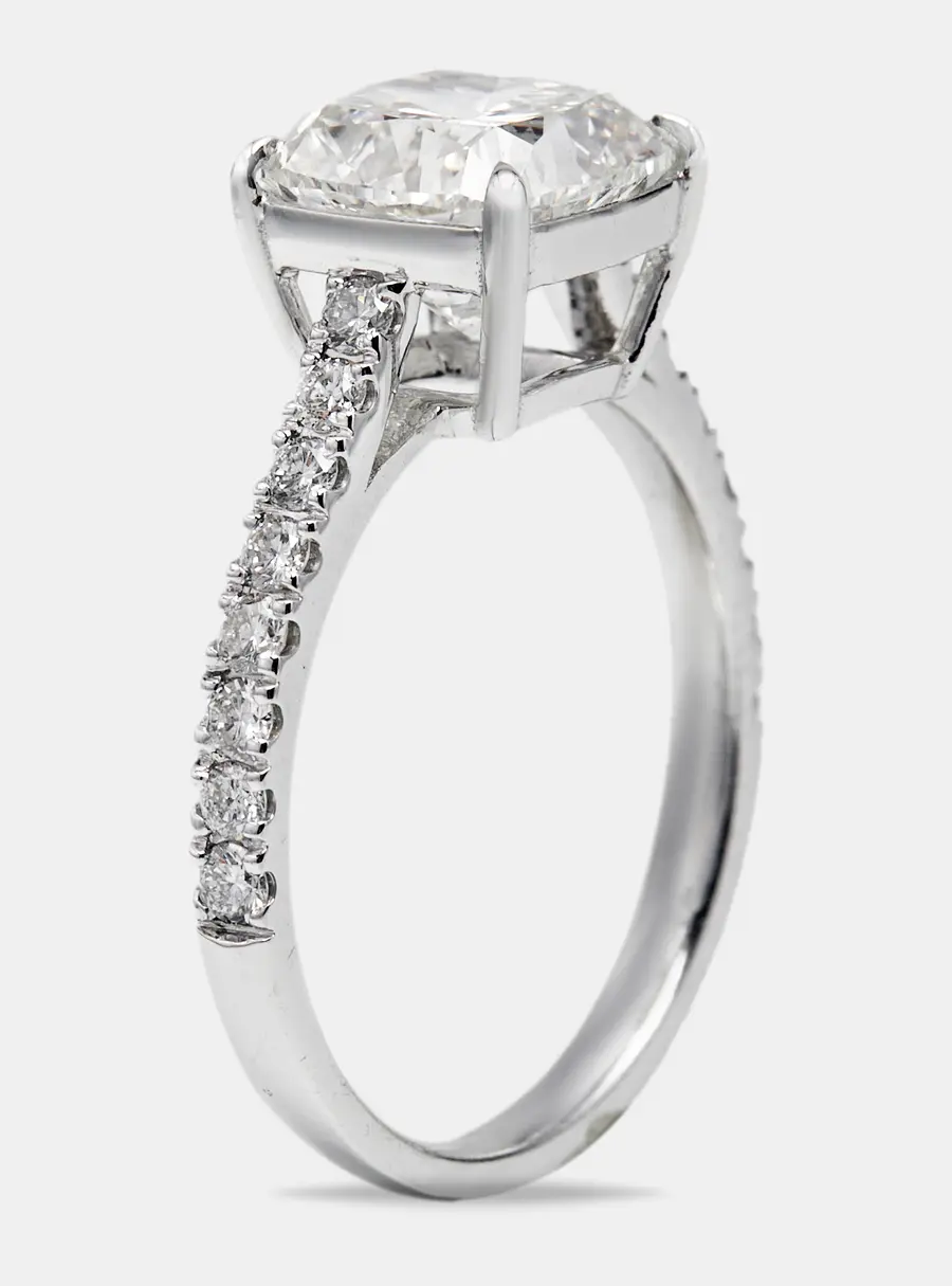 2.80 cts Cushion Cut and Round Lab Grown Diamond 18k White Gold Ring Size 53