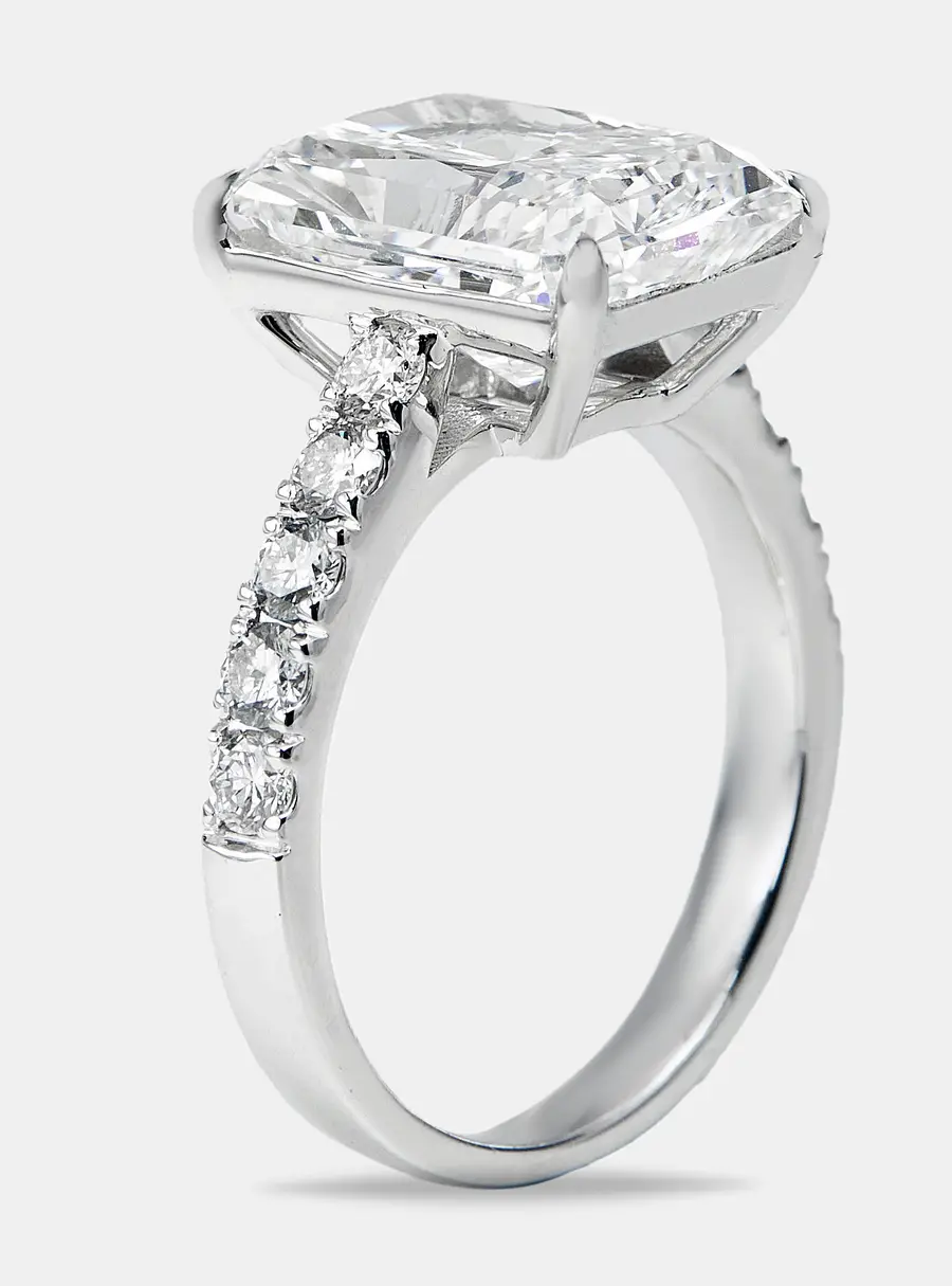 5.50 cts Radiant and Round Lab Grown Diamond 18k White Gold Ring Size 53