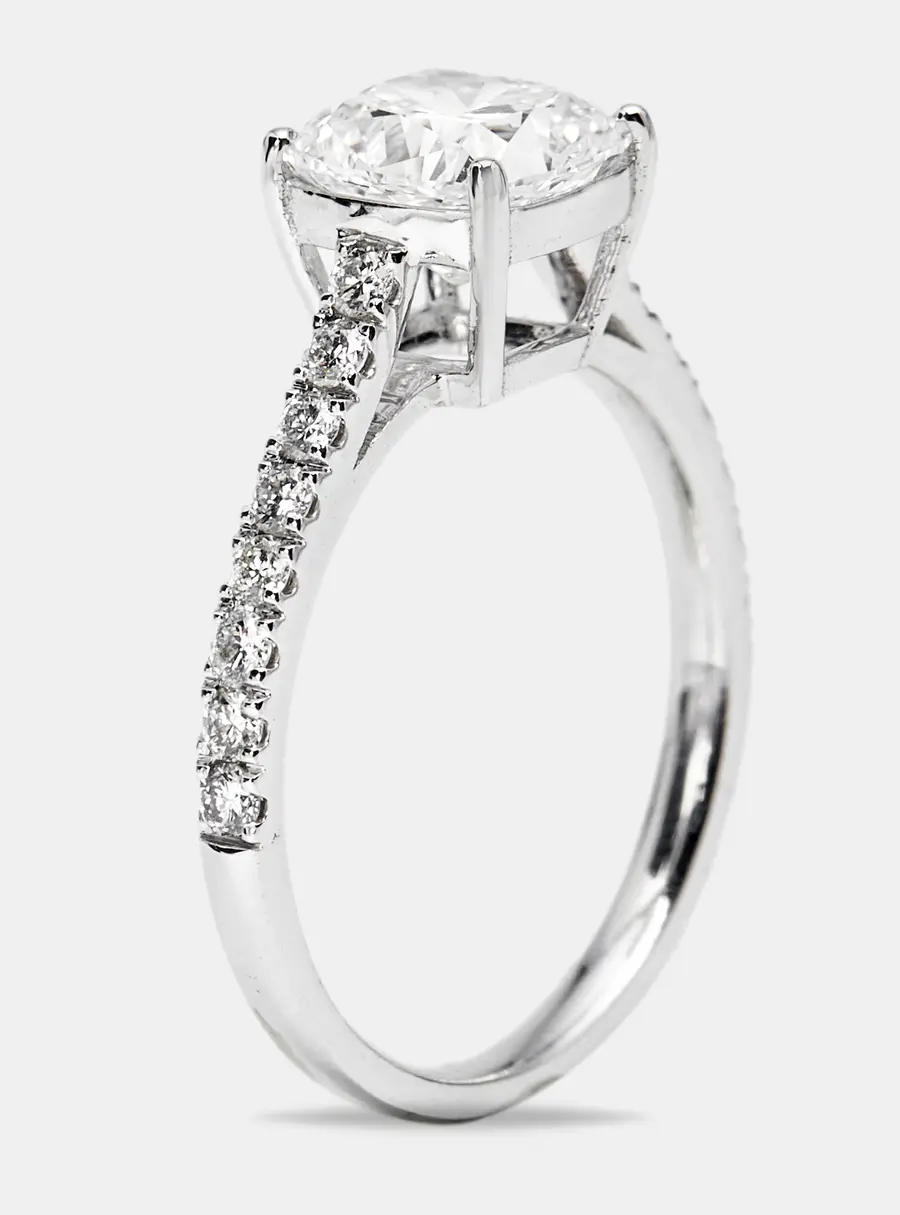 1.85 cts Cushion Cut and Round Lab Grown Diamond 18k White Gold Rings Size 54