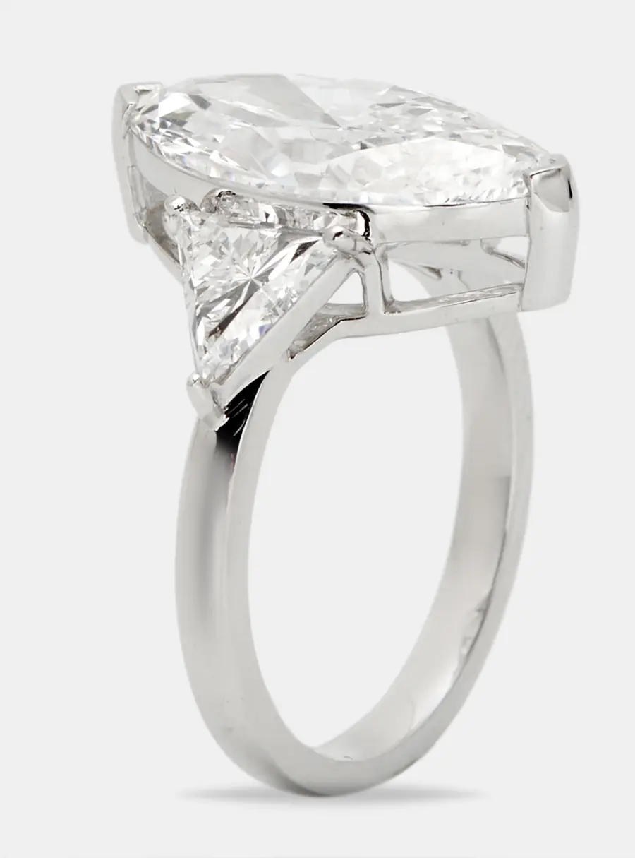 6.00 cts Marquise and Trillion Lab Grown Diamond 18k White Gold Ring Size 51