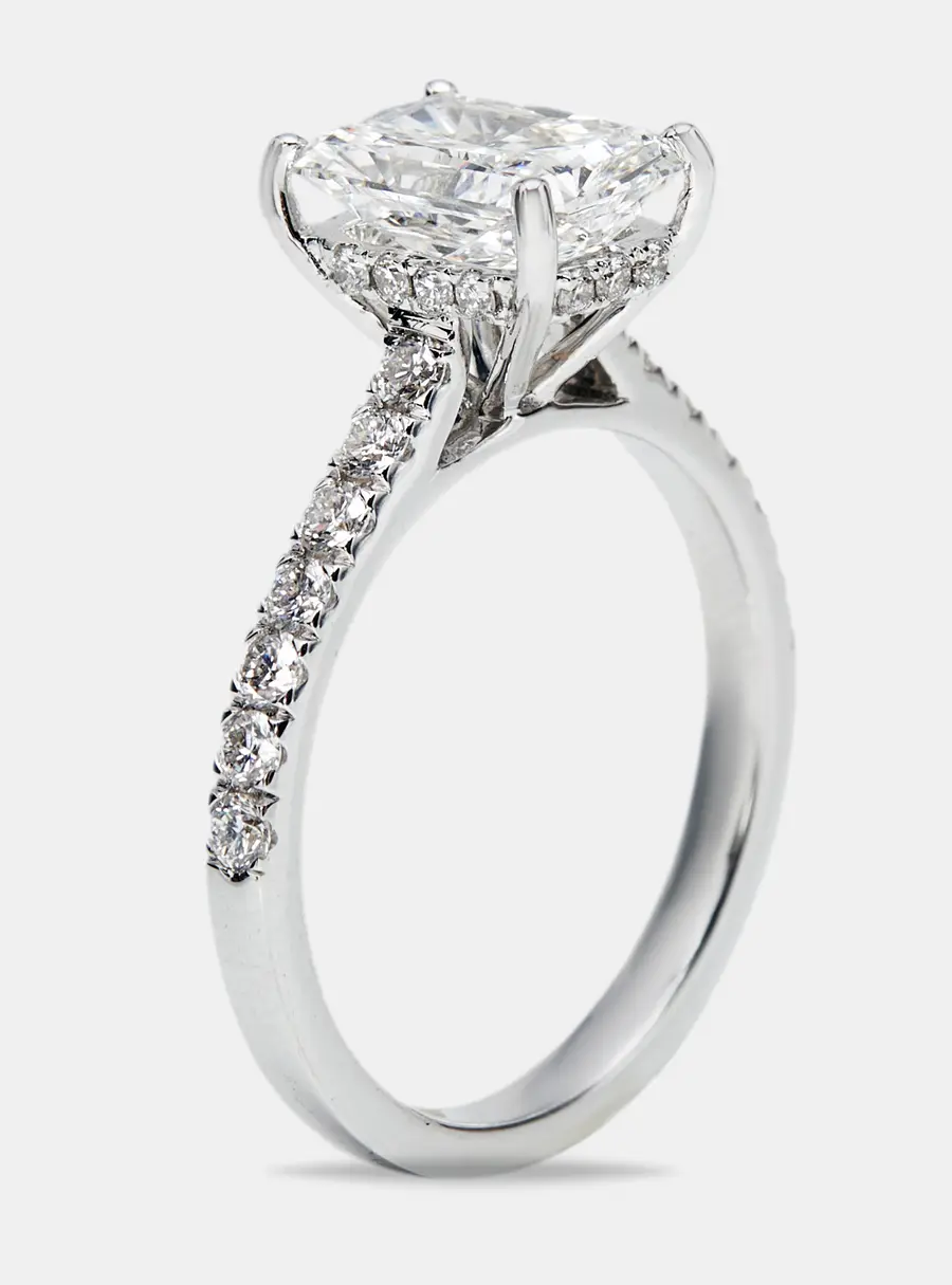 2.50 cts Radiant Cut and Round Lab Grown Diamond 18k White Gold Ring Size 54
