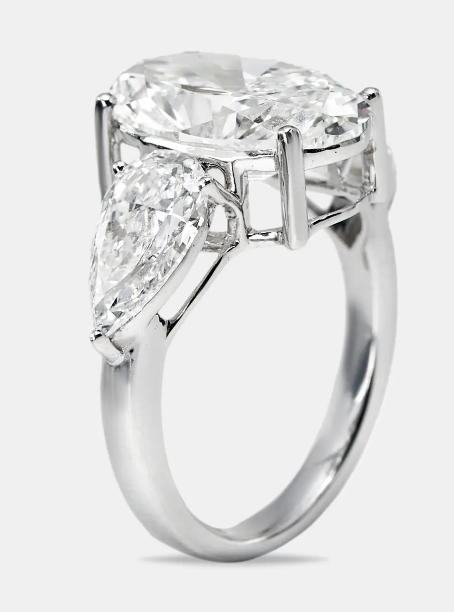 7.45 cts Oval and Pear Lab Grown Diamond 18k White Gold Ring Size 54
