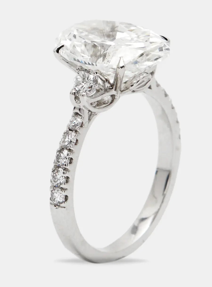 5.25 cts Oval and Round Lab Grown Diamond 18k White Gold Ring Size 54