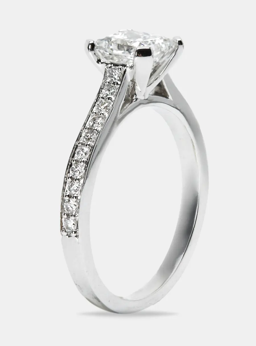 2.40 cts Princess and Round Lab Grown Diamond 14k White Gold Ring Size 51