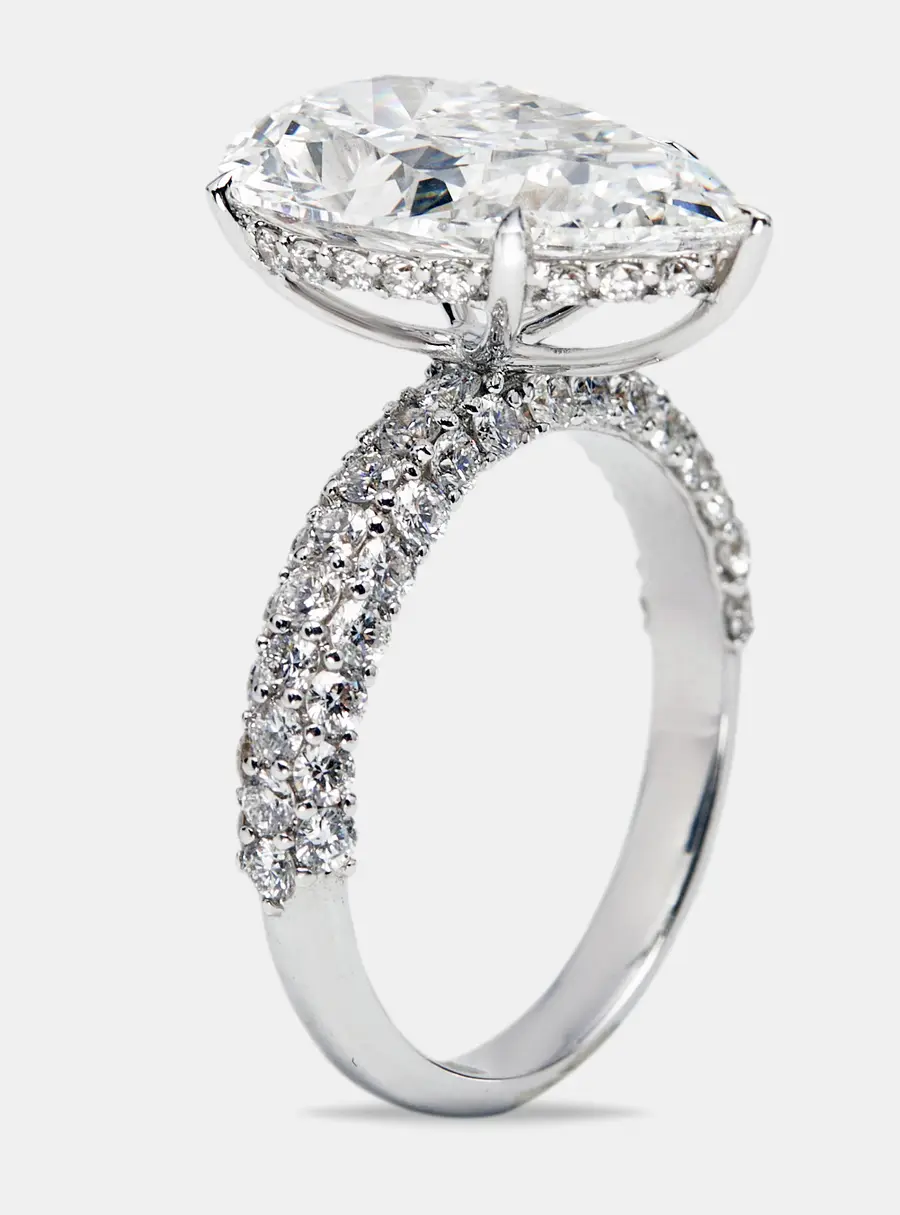 6.25 cts Pear Cut and Round Lab Grown Diamond 18k White Gold Ring Size 53