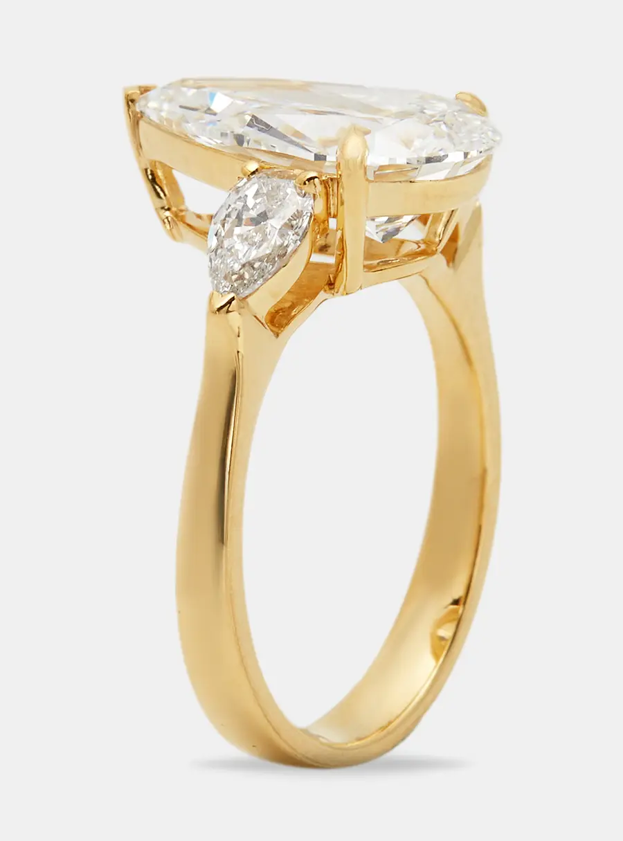 3.80 cts Pear Brilliant Lab Grown Diamond 18k Yellow Gold Ring Size 52