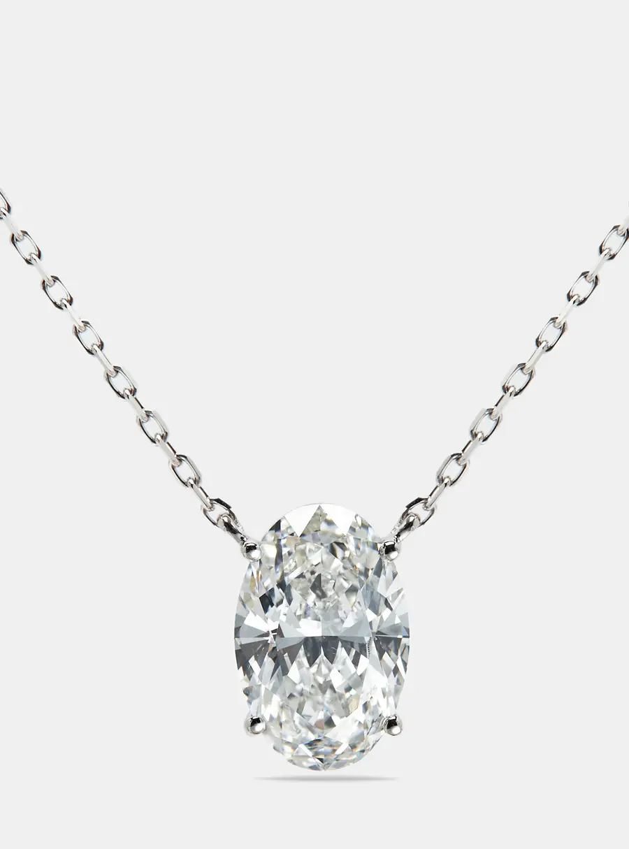5.00 cts Oval Brilliant Lab Grown Diamond 18k White Gold Chain Necklace