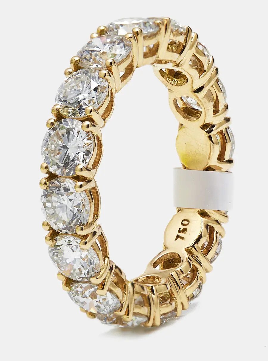 5.00 cts Round Brilliant Lab Grown Diamonds 18k Yellow Gold Eternity Band Ring Size 52