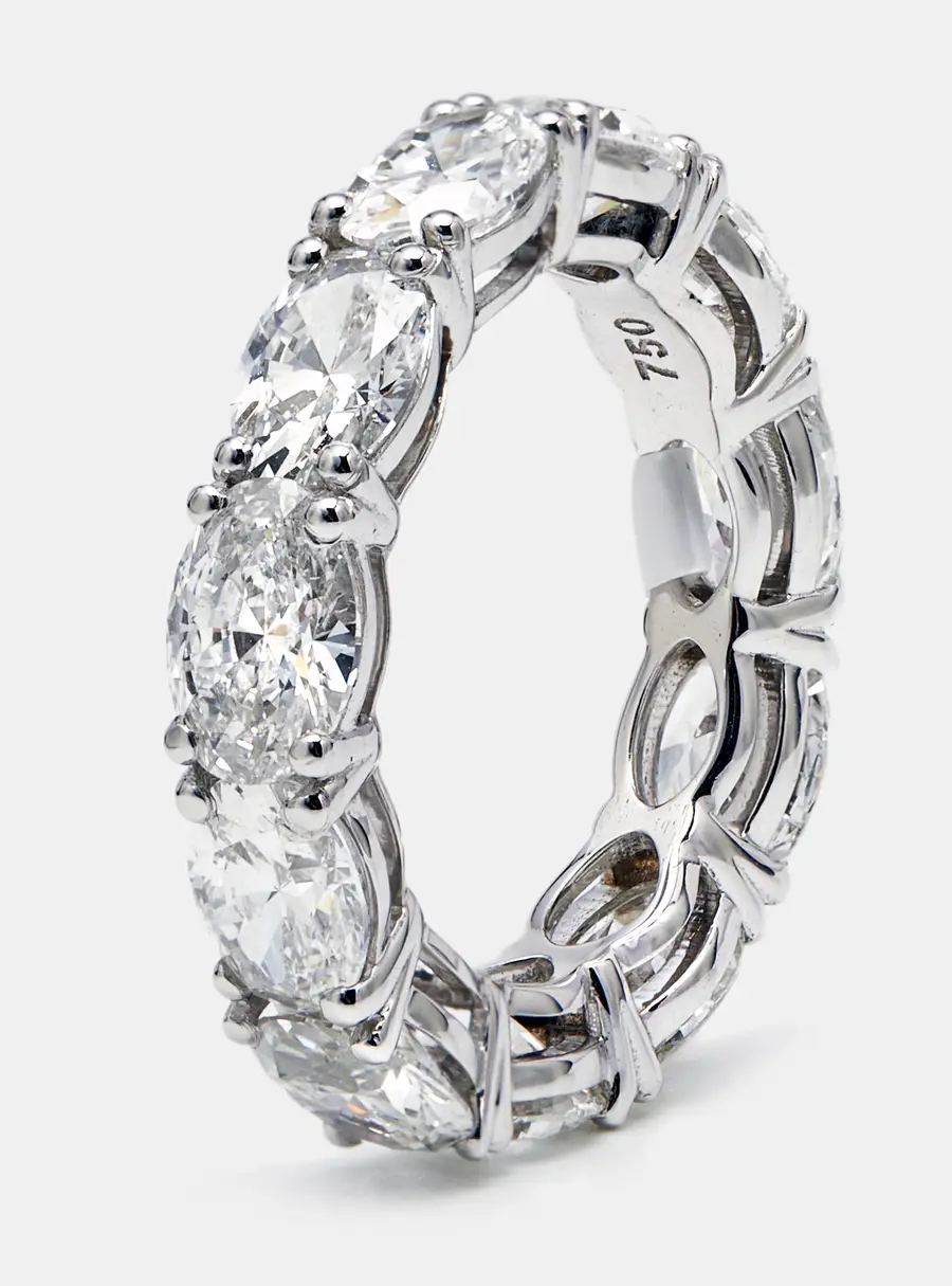 6 cts Oval Brilliant Lab Grown Diamonds 18k White Gold Eternity Band Ring Size 52