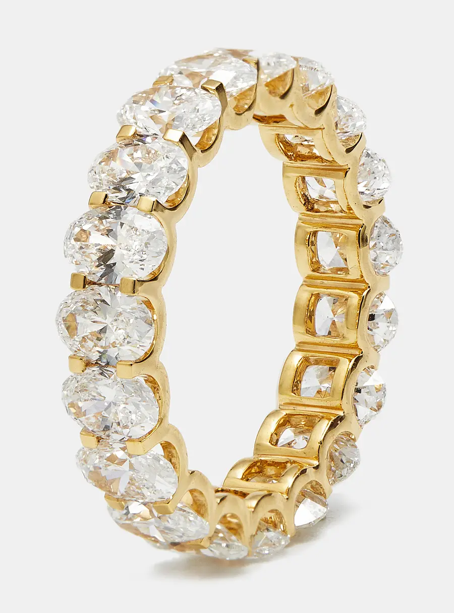 4.80 cts Oval Brilliant Lab Grown Diamond 18k Yellow Gold Eternity Band Ring Size 54