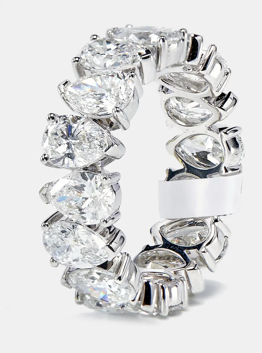5.8 cts Pear Brilliant Lab Grown Diamonds 18k White Gold Eternity Band Ring Size 53
