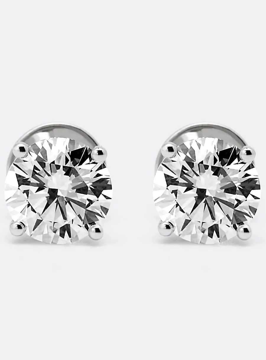 2.00 cts Round Brilliant Cut 18k White Gold Lab Grown Diamonds Stud Earrings