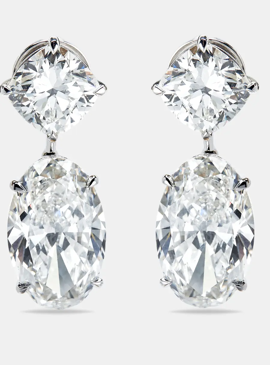 20.00 cts Cushion and Oval Cut Lab Grown Diamond 18k White Gold Earrings