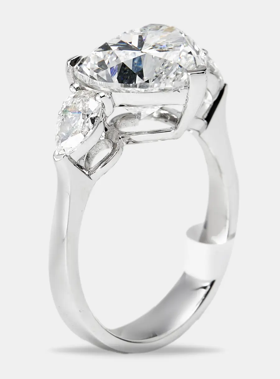 4.5 cts Heart and Pear Lab Grown Diamond 18k White Gold Ring Size 52