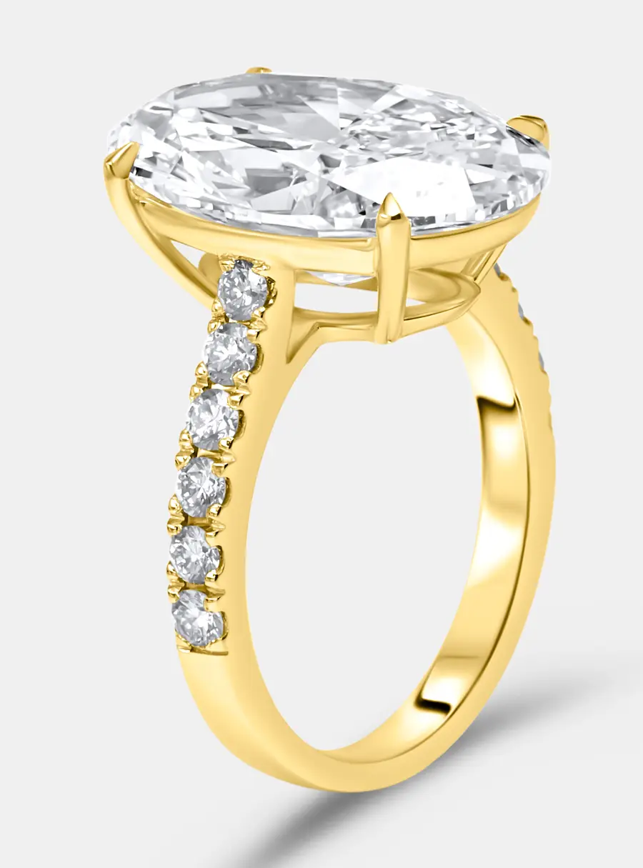 8.5 cts Oval and Round Lab Grown Diamond 18k Yellow Gold Ring Size 51