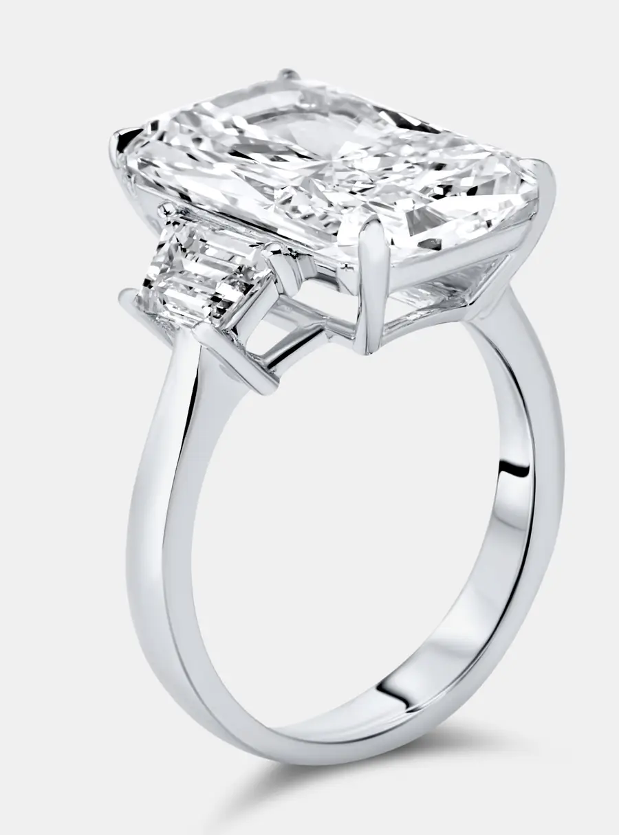 8 cts Radiant and Trapezoid Lab Grown Diamonds 18k White Gold Ring Size 51