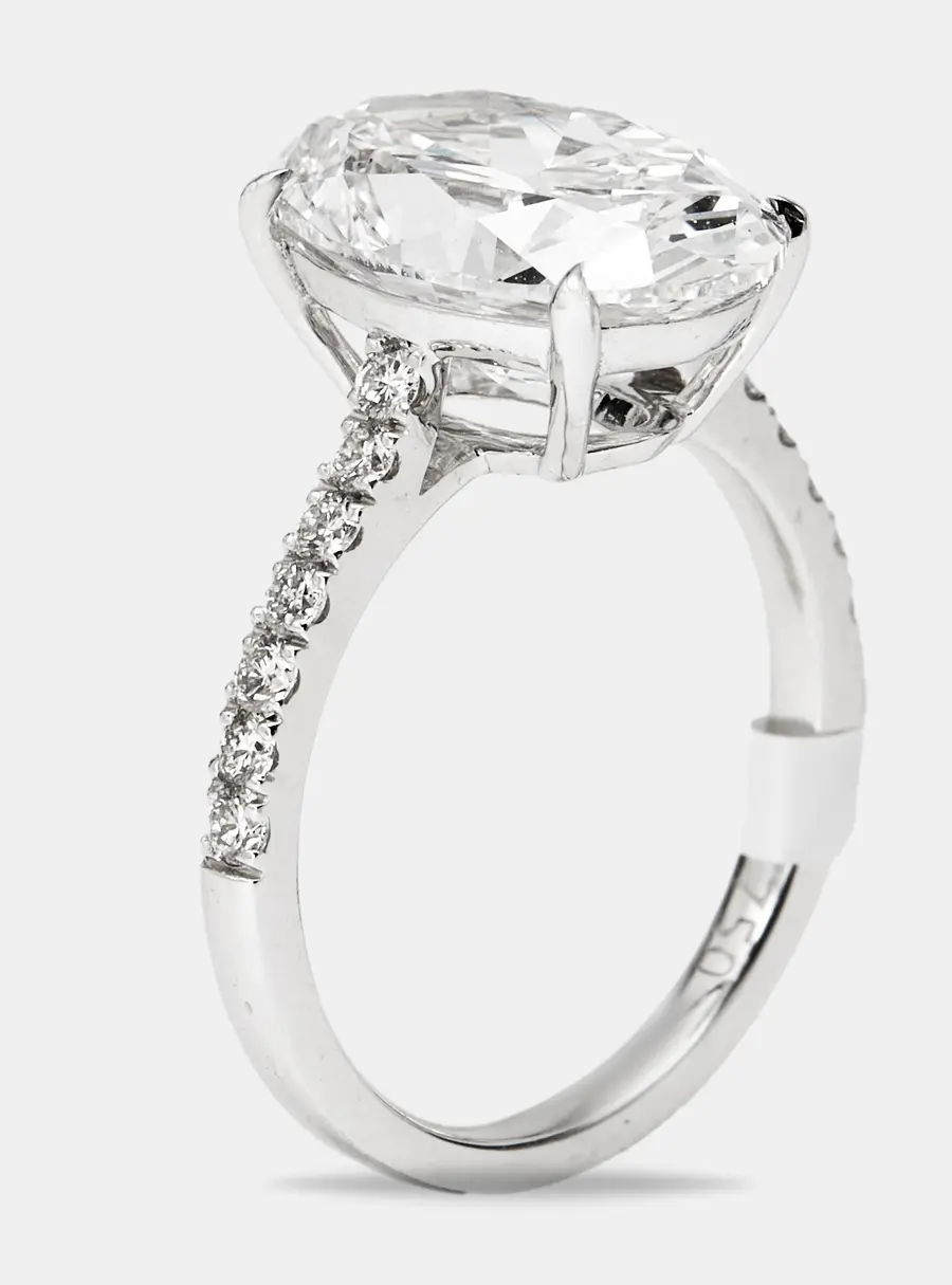 5.3 cts Oval and Round Lab Grown Diamond 18k White Gold Ring Size 51