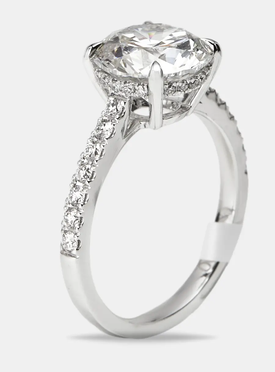 3.25 cts Round Brilliant Lab Grown Diamond 18k White Gold Ring Size 51